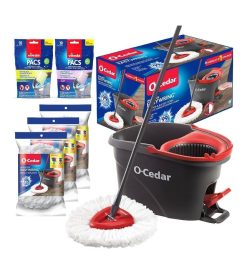 YXJ - O-Cedar EasyWring Microfiber Spin Mop & Bucket Floor Cleaning System + 2 Extra Refills, Red/Gray